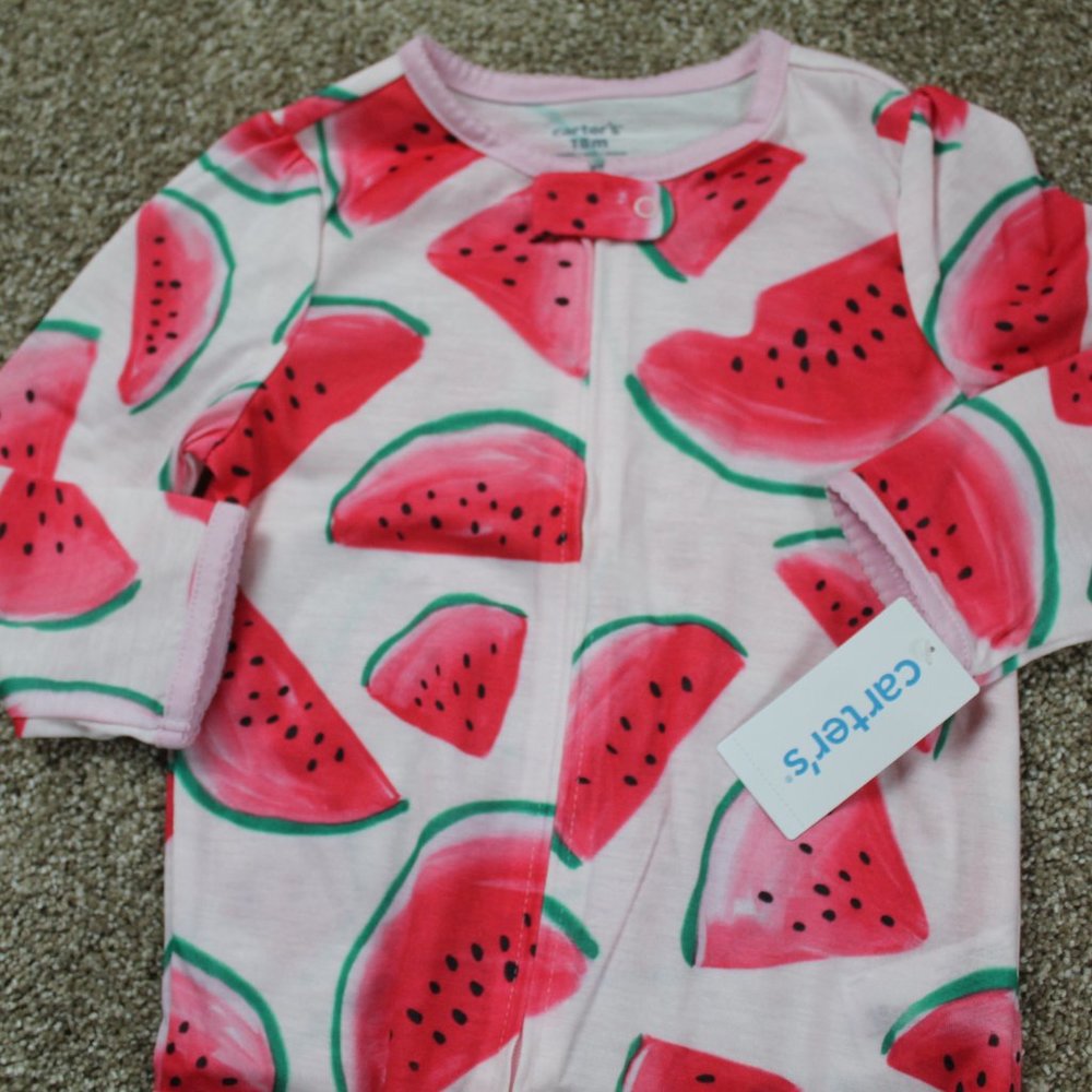 Carters Baby Girl Zip Footed Sleeper Pajamas Set Whale Watermelon 18M 24M NWT - Picture 2 of 4